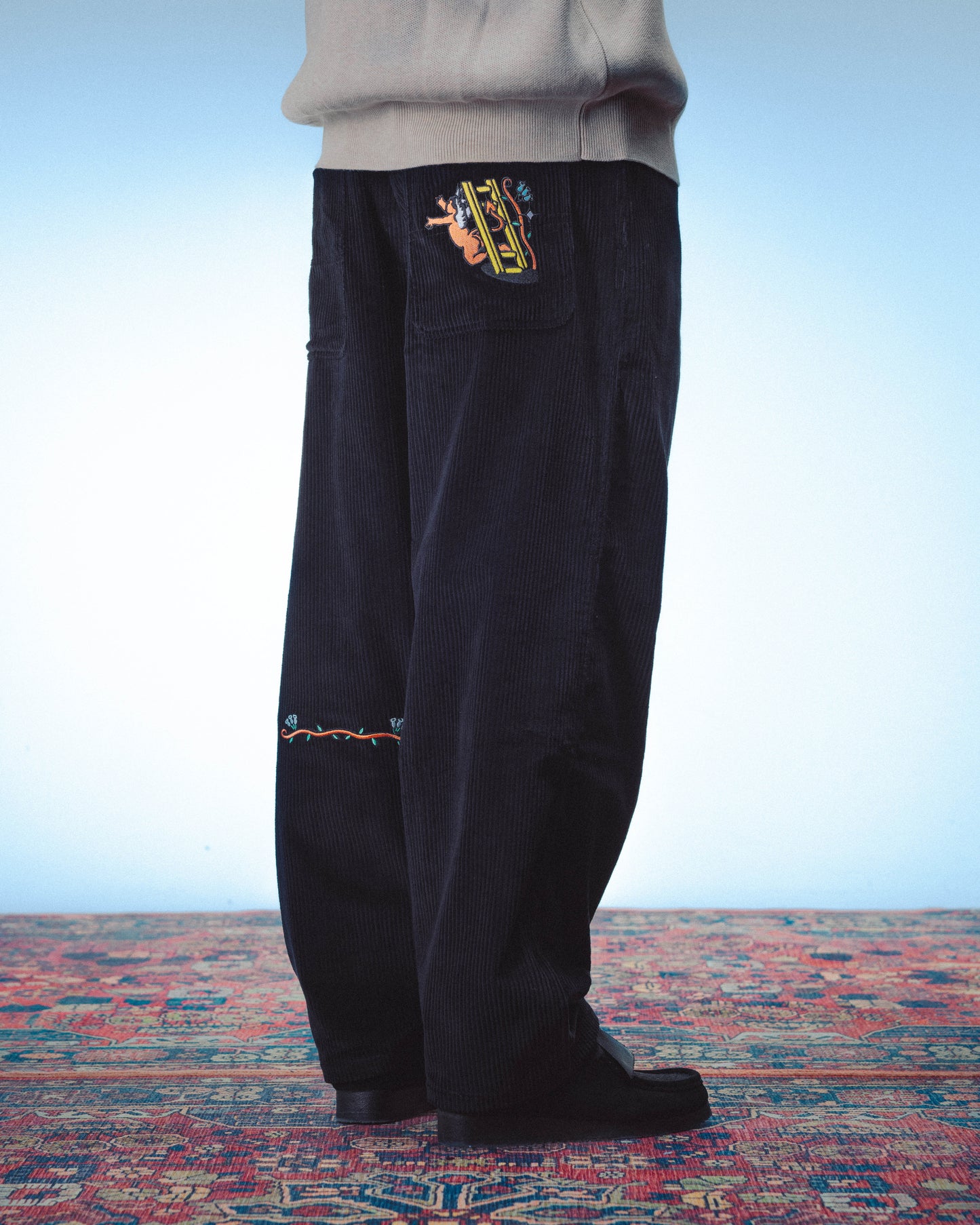 DREAM MAZE CORDOROY BAGGY PANT - BLACK