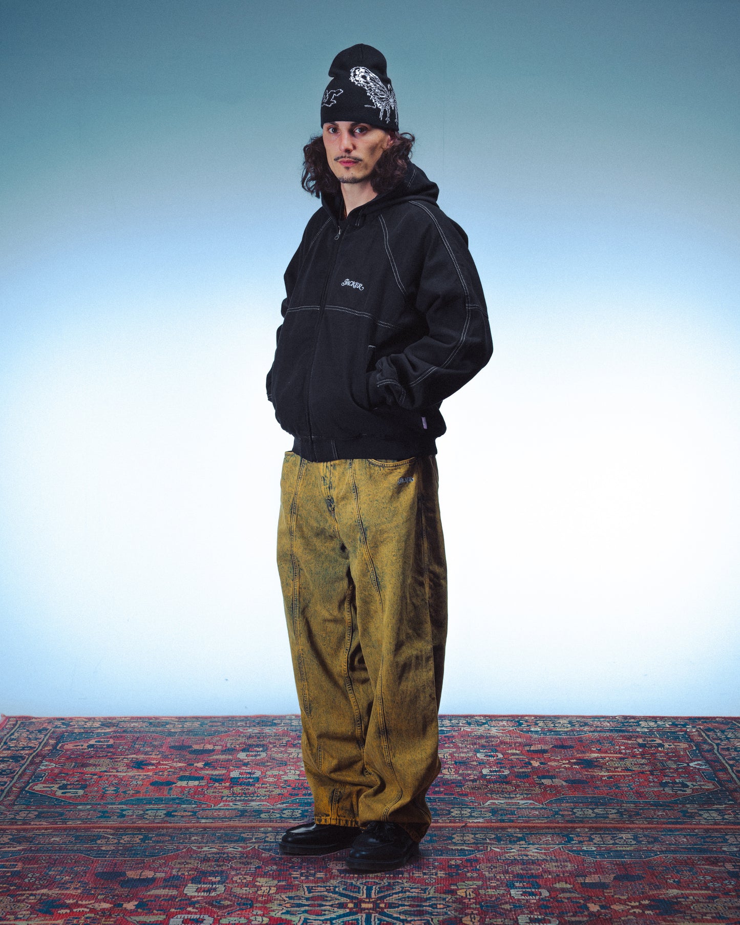 CONTRAST DYED HOODED BOMBER - BLACK