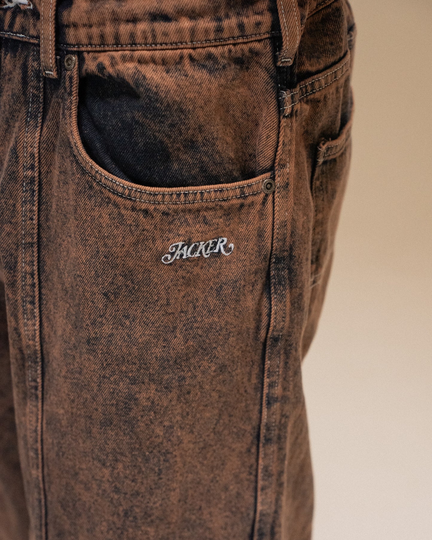 3 STRIPES DYED DENIM BAGGY BROWN