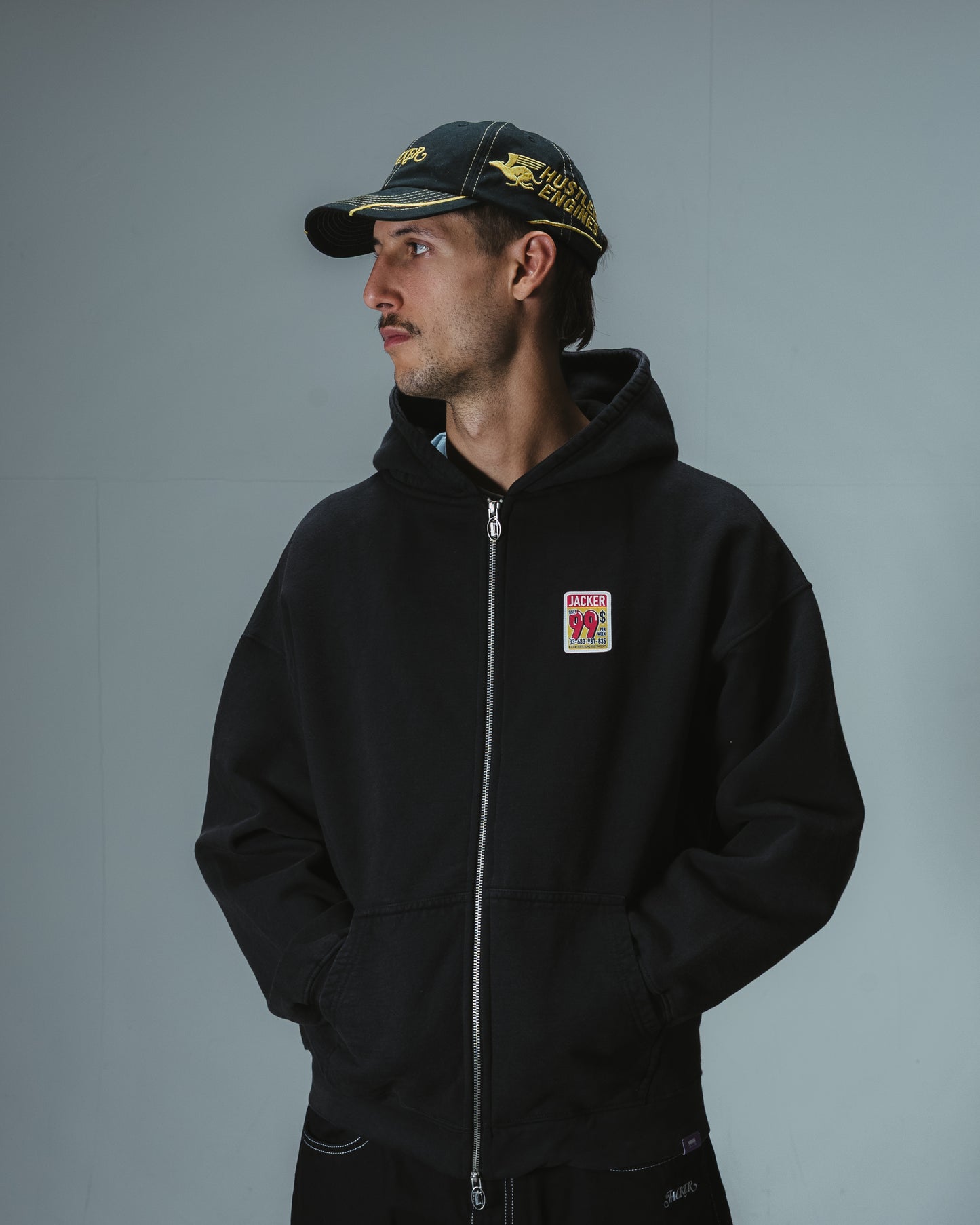 FEARLESS WASHED HOODIE ZIP - BLACK