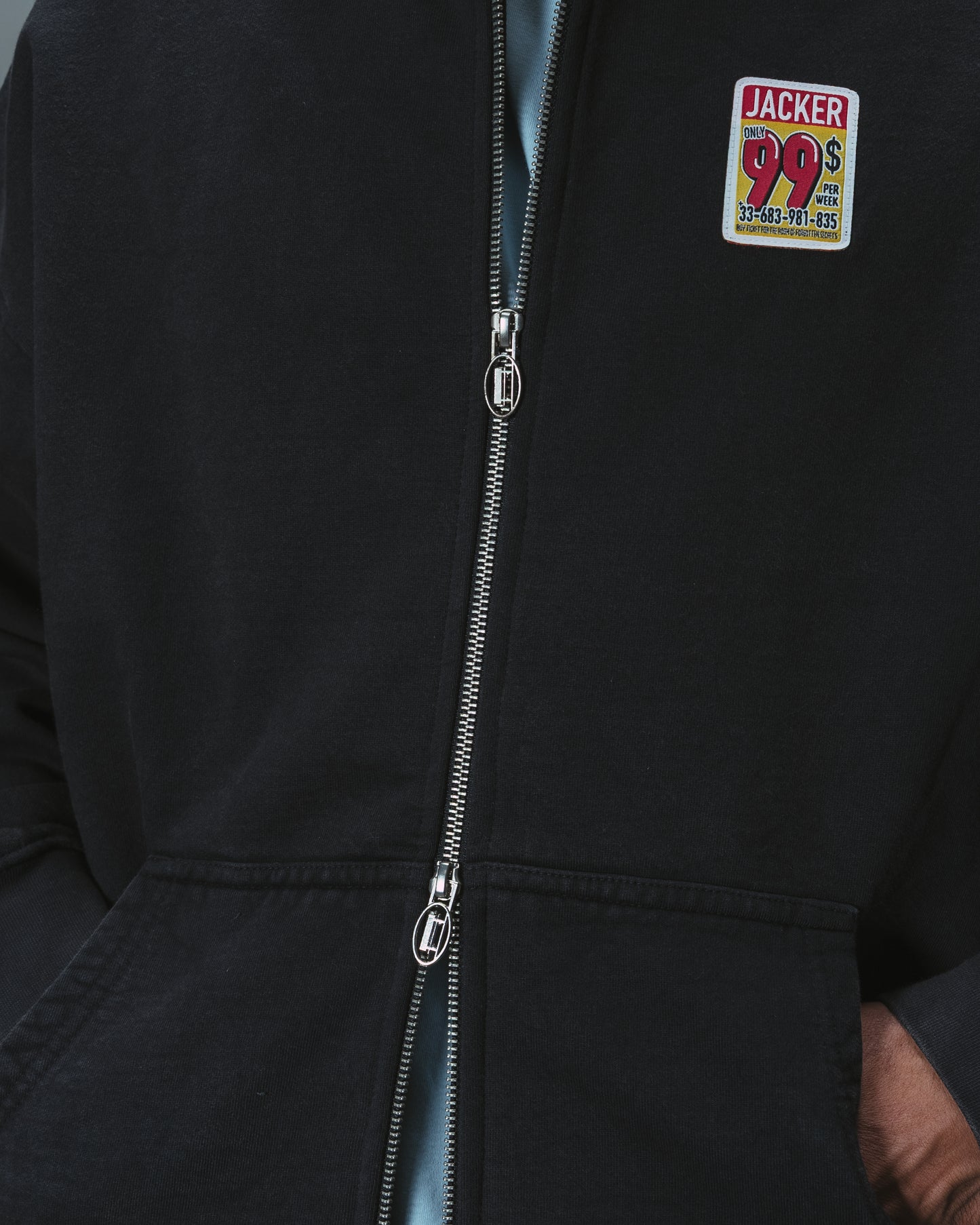 FEARLESS WASHED HOODIE ZIP - BLACK