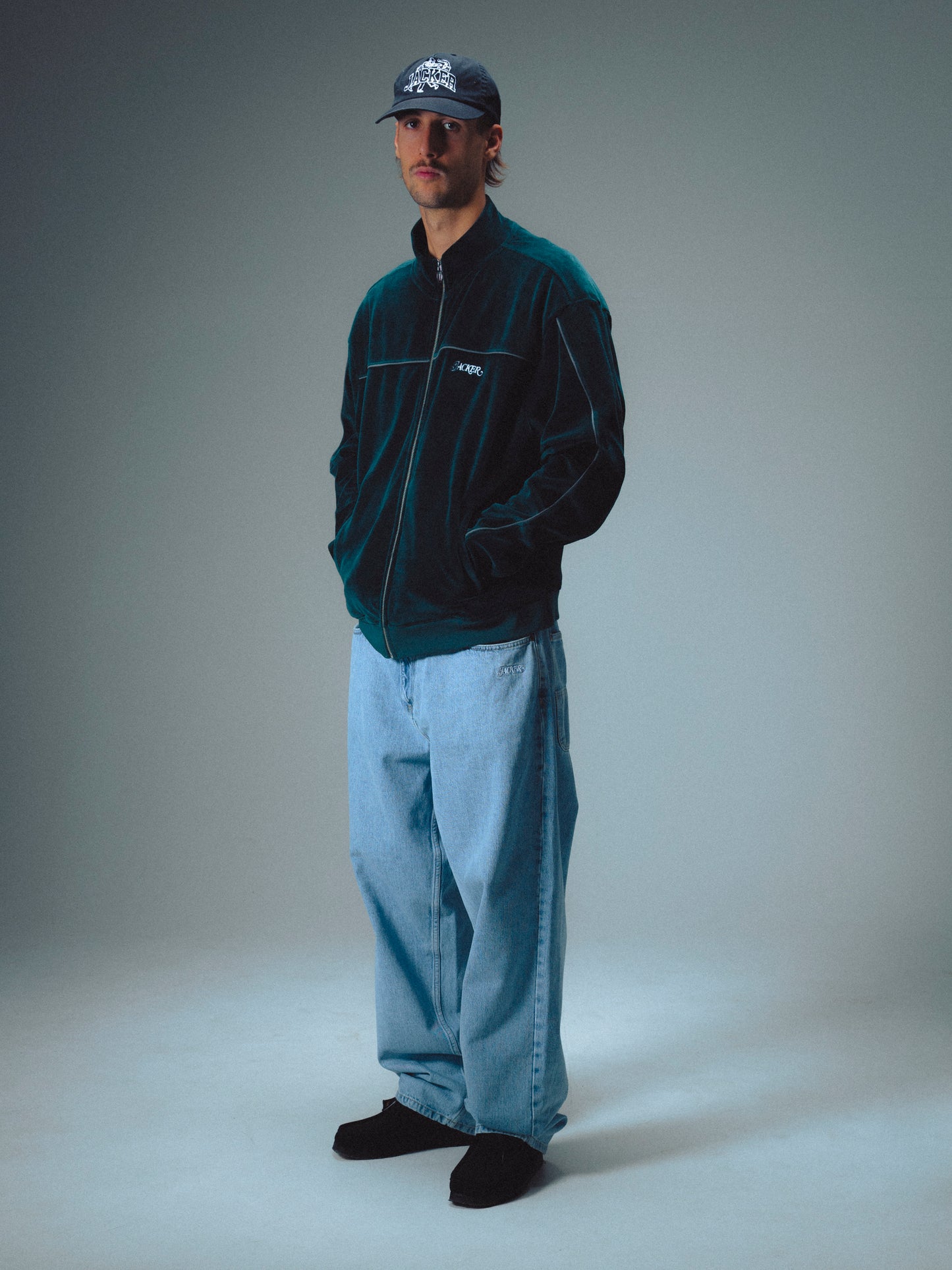 REFLECTIVE VELVET ZIPPER JACKET - GREEN