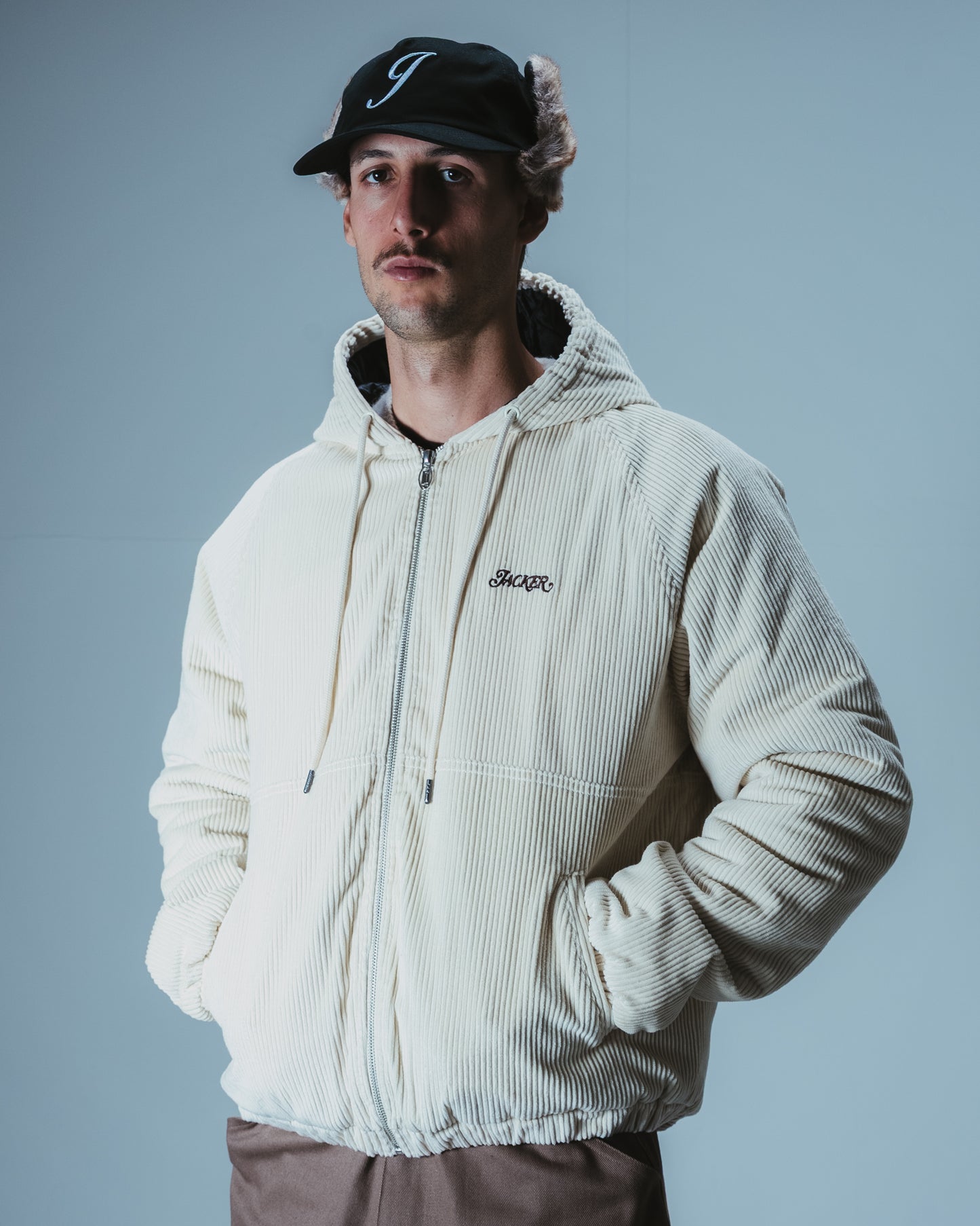 HOOD CORDUROY JACKET - BEIGE