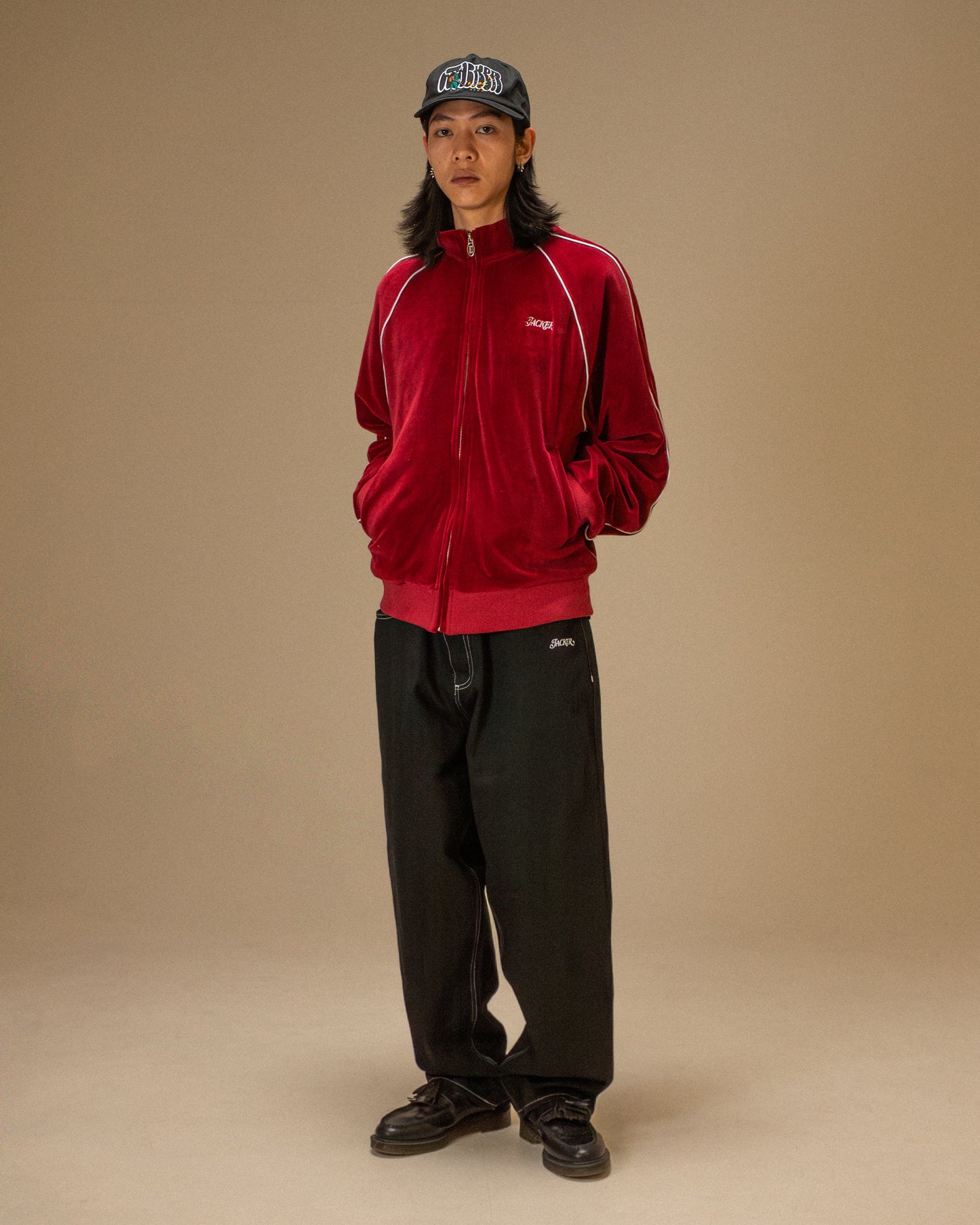 VELVET REFLECTIVE TRACK JACKET - RED
