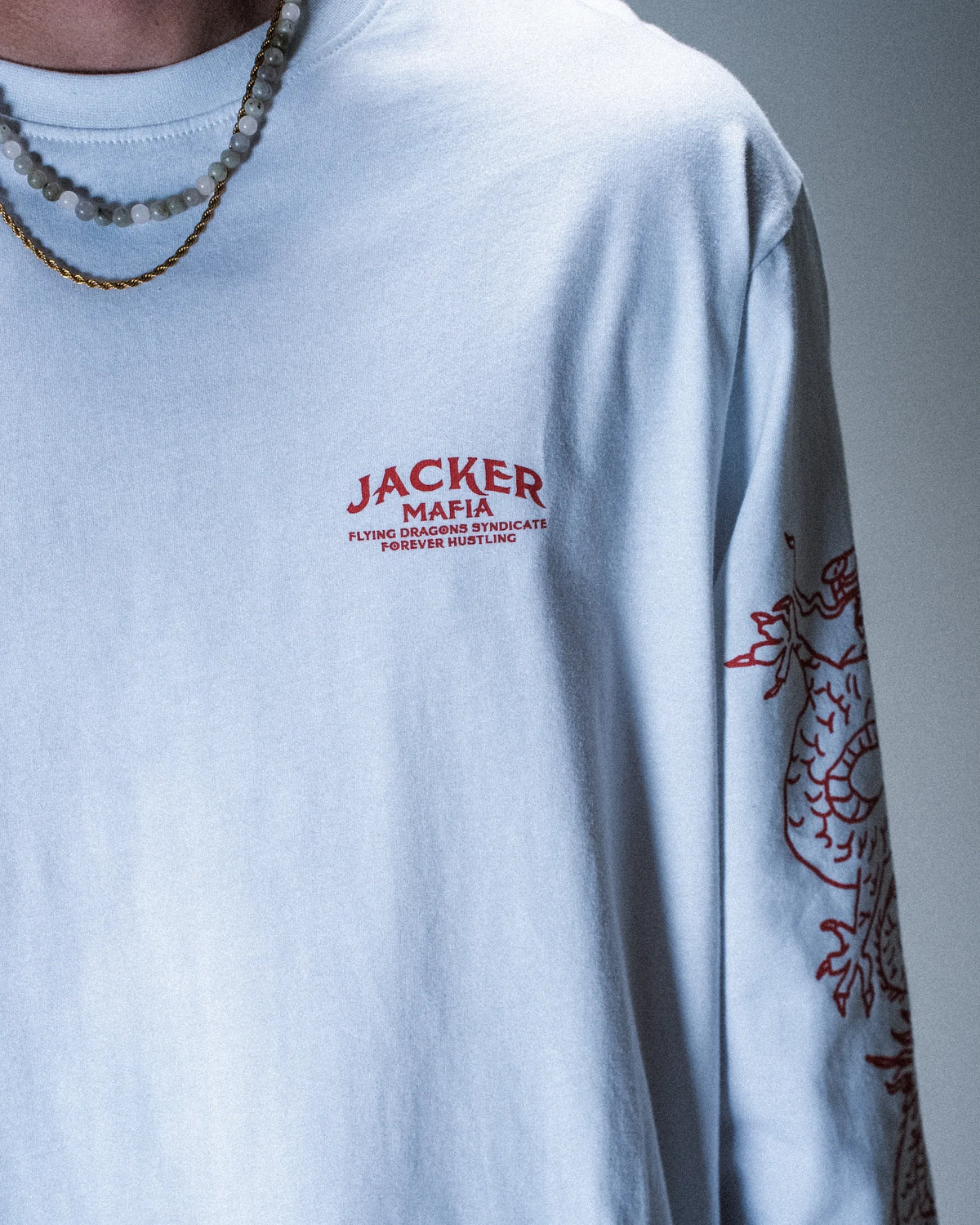 T-shirt manches longues Jacker Flying Dragons blanc — détail du produit porté
