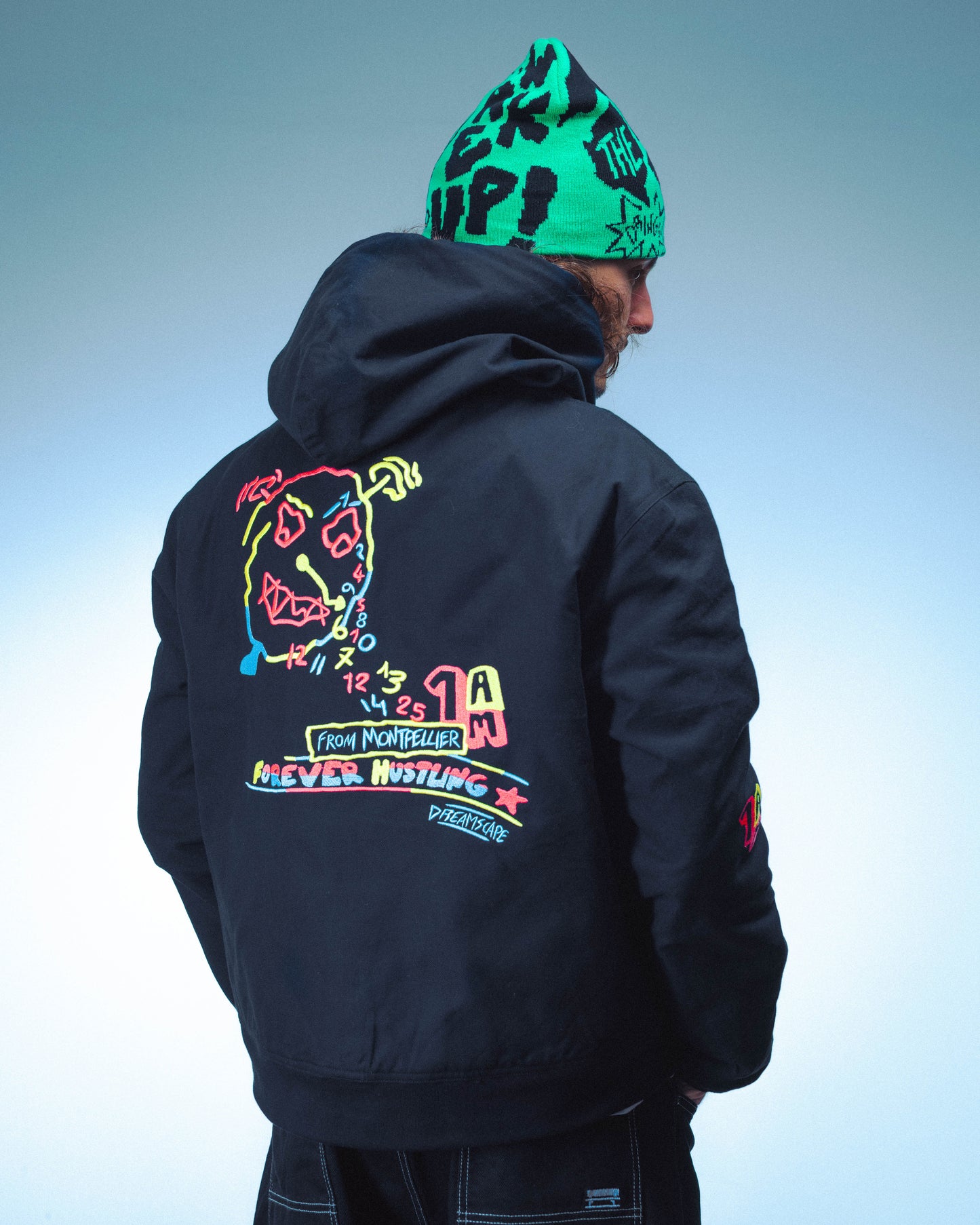 WAKE UP ! HOODED BOMBER - BLACK