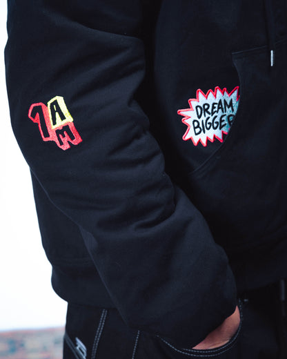 WAKE UP ! HOODED BOMBER - BLACK