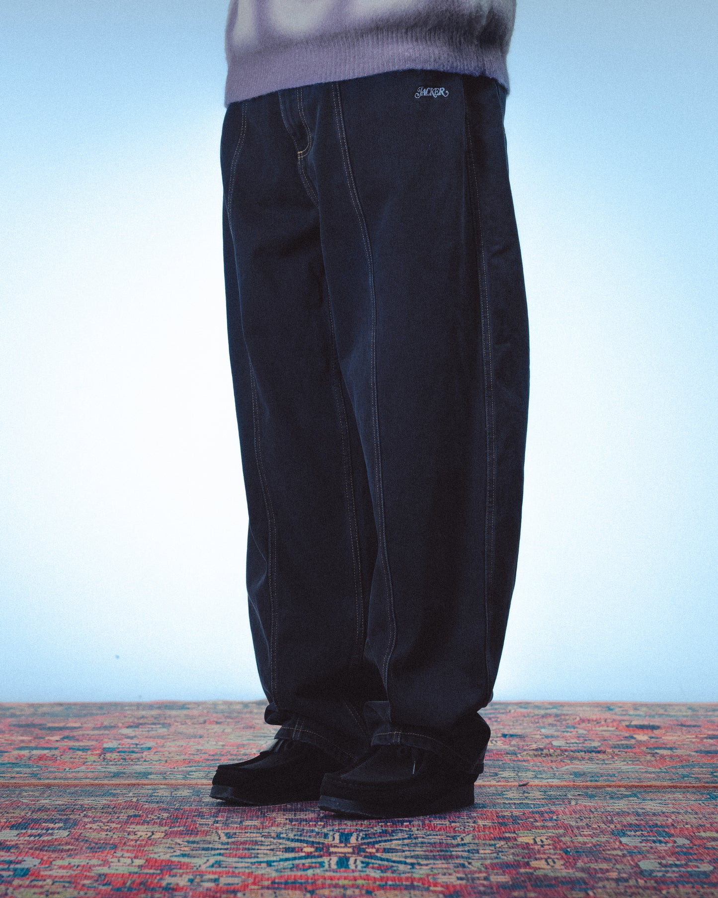 3 STRIPES DYED DENIM BAGGY PANT - BLACK