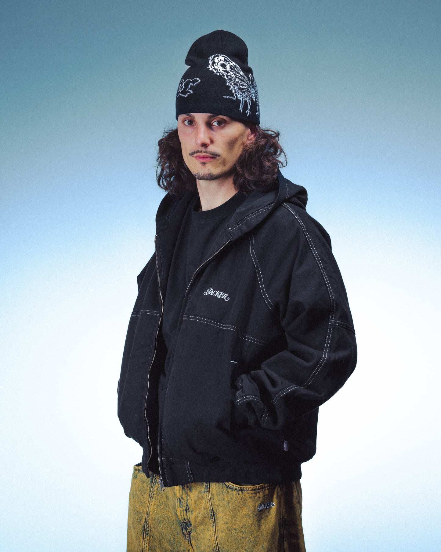 CONTRAST DYED HOODED BOMBER - BLACK