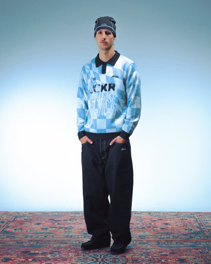 SQUARE KNIT POLO - BLUE