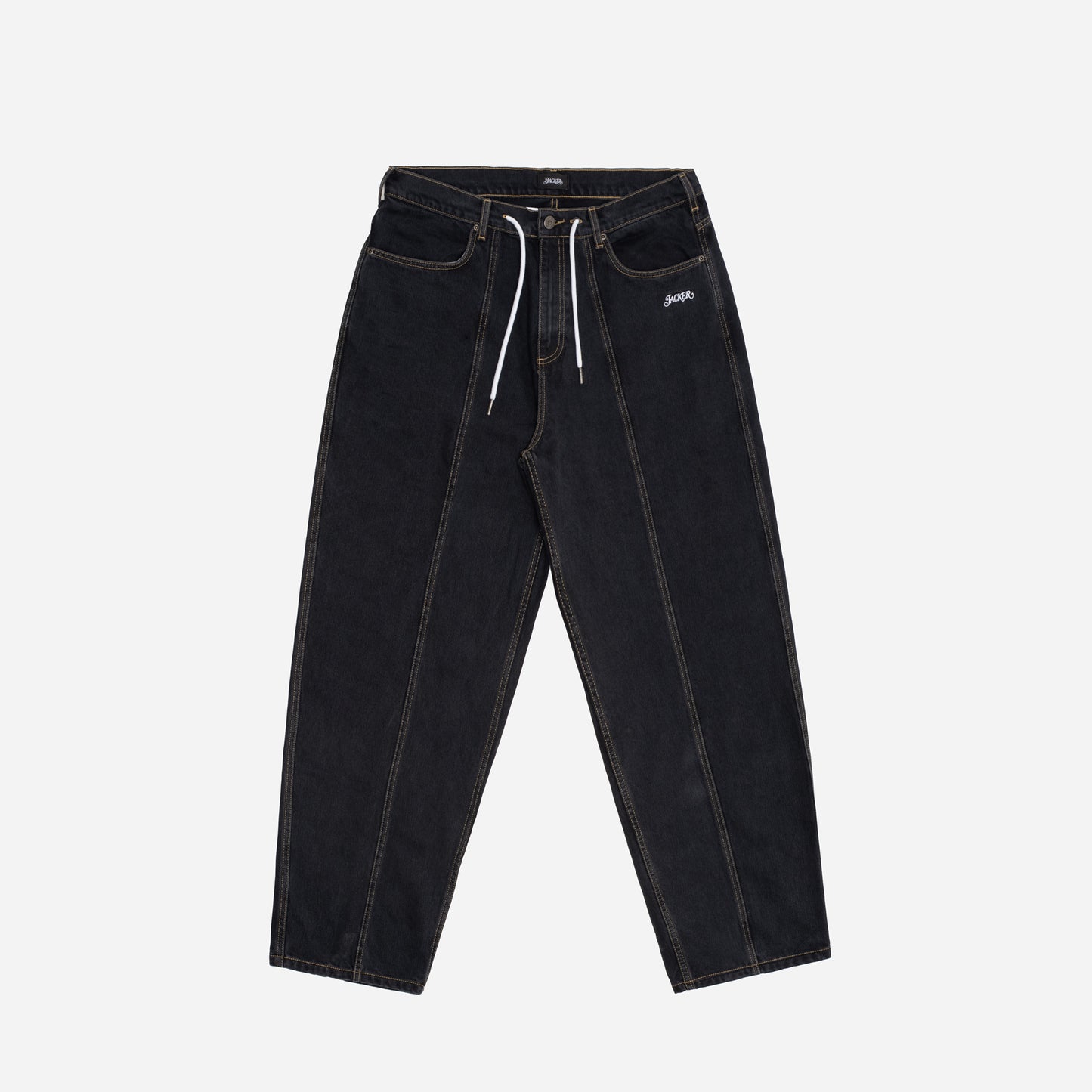 3 STRIPES DYED DENIM BAGGY PANT - BLACK