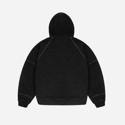 CONTRAST DYED HOODED BOMBER - BLACK