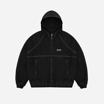 CONTRAST DYED HOODED BOMBER - BLACK