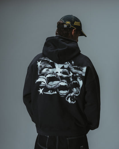 FEARLESS WASHED HOODIE ZIP - BLACK