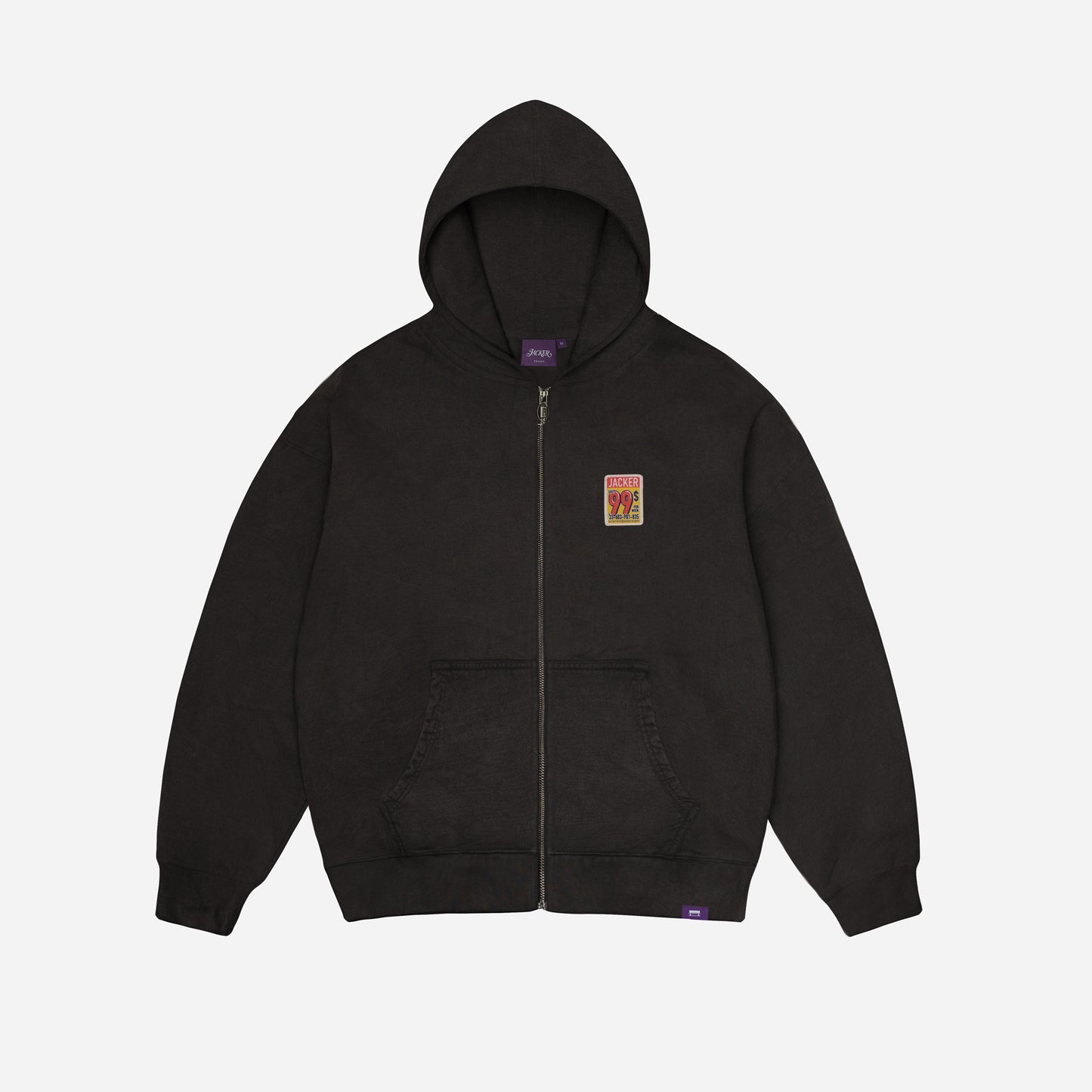 FEARLESS WASHED HOODIE ZIP - BLACK