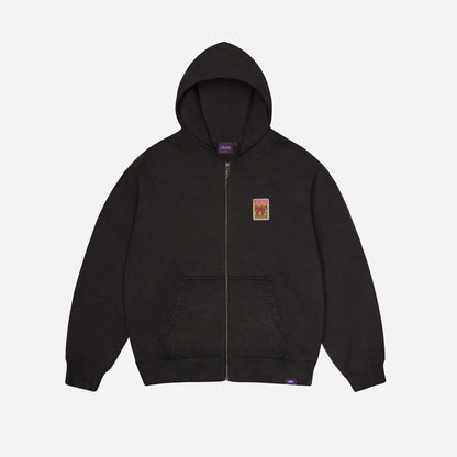 FEARLESS WASHED HOODIE ZIP - BLACK