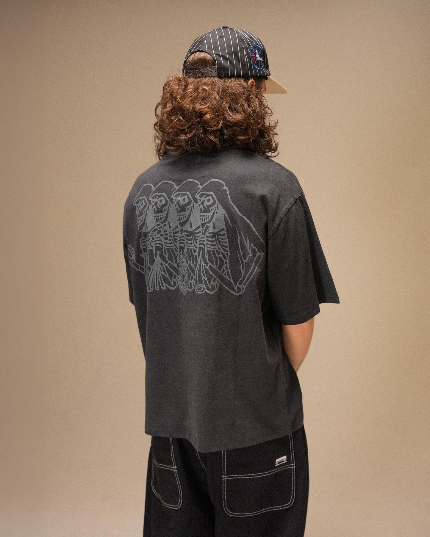 SKELETON GARMENT DYED T-SHIRT CROP BLACK