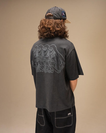 SKELETON GARMENT DYED T-SHIRT CROP BLACK