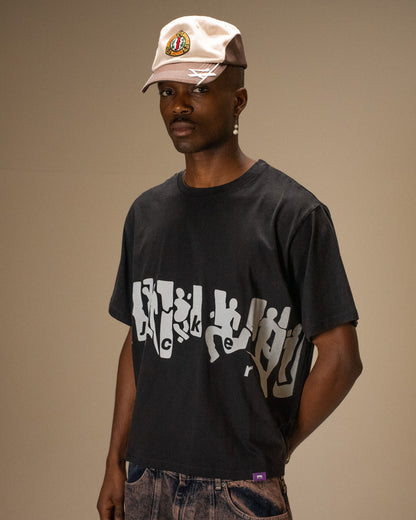 MIRROR MAZE GARMENT DYED CROP T-SHIRT - BLACK