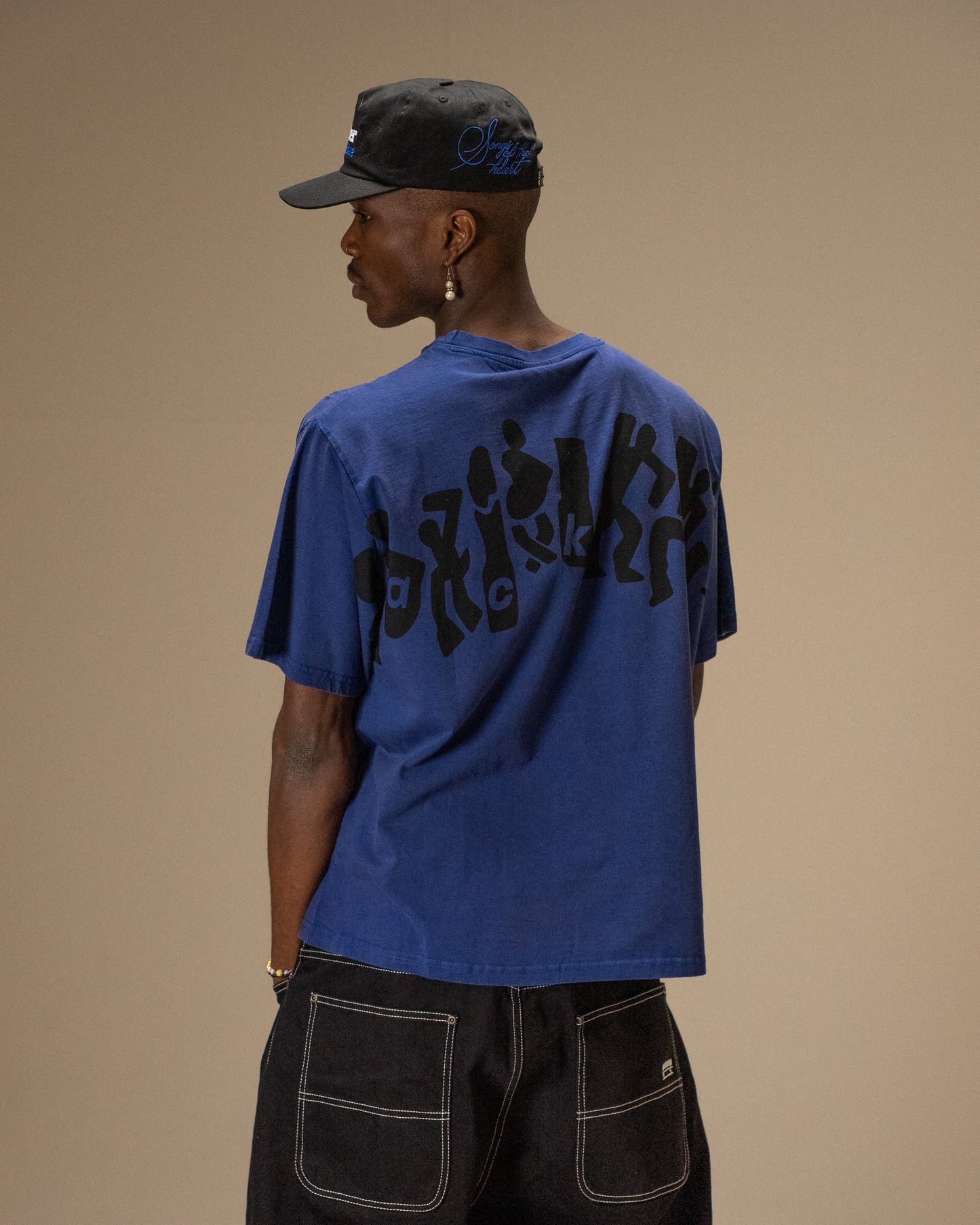 MIRROR MAZE GARMENT DYED CROP T-SHIRT - BLUE