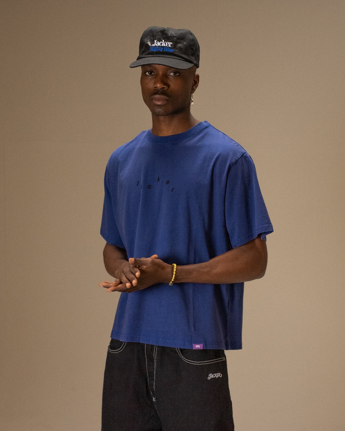 MIRROR MAZE GARMENT DYED CROP T-SHIRT - BLUE