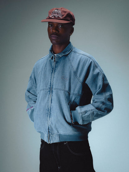 STAMP DYED BOMBER DENIM JACKET - BLUE