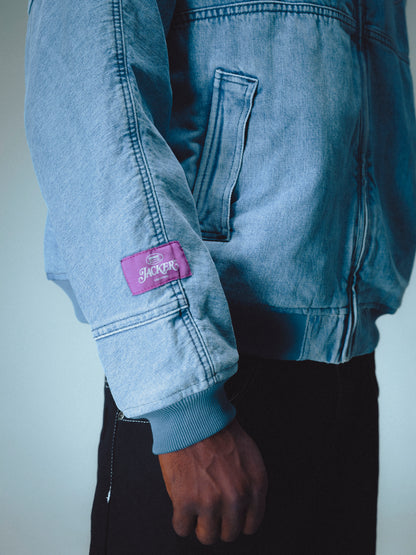 STAMP DYED BOMBER DENIM JACKET - BLUE
