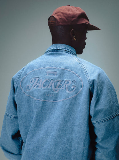 STAMP DYED BOMBER DENIM JACKET - BLUE