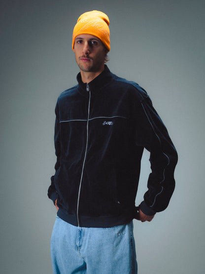 REFLECTIVE VELVET ZIPPER JACKET - NAVY