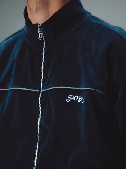 REFLECTIVE VELVET ZIPPER JACKET - NAVY