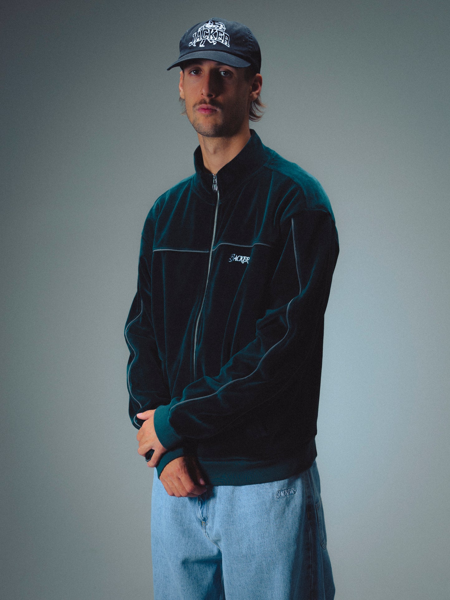 REFLECTIVE VELVET ZIPPER JACKET - GREEN
