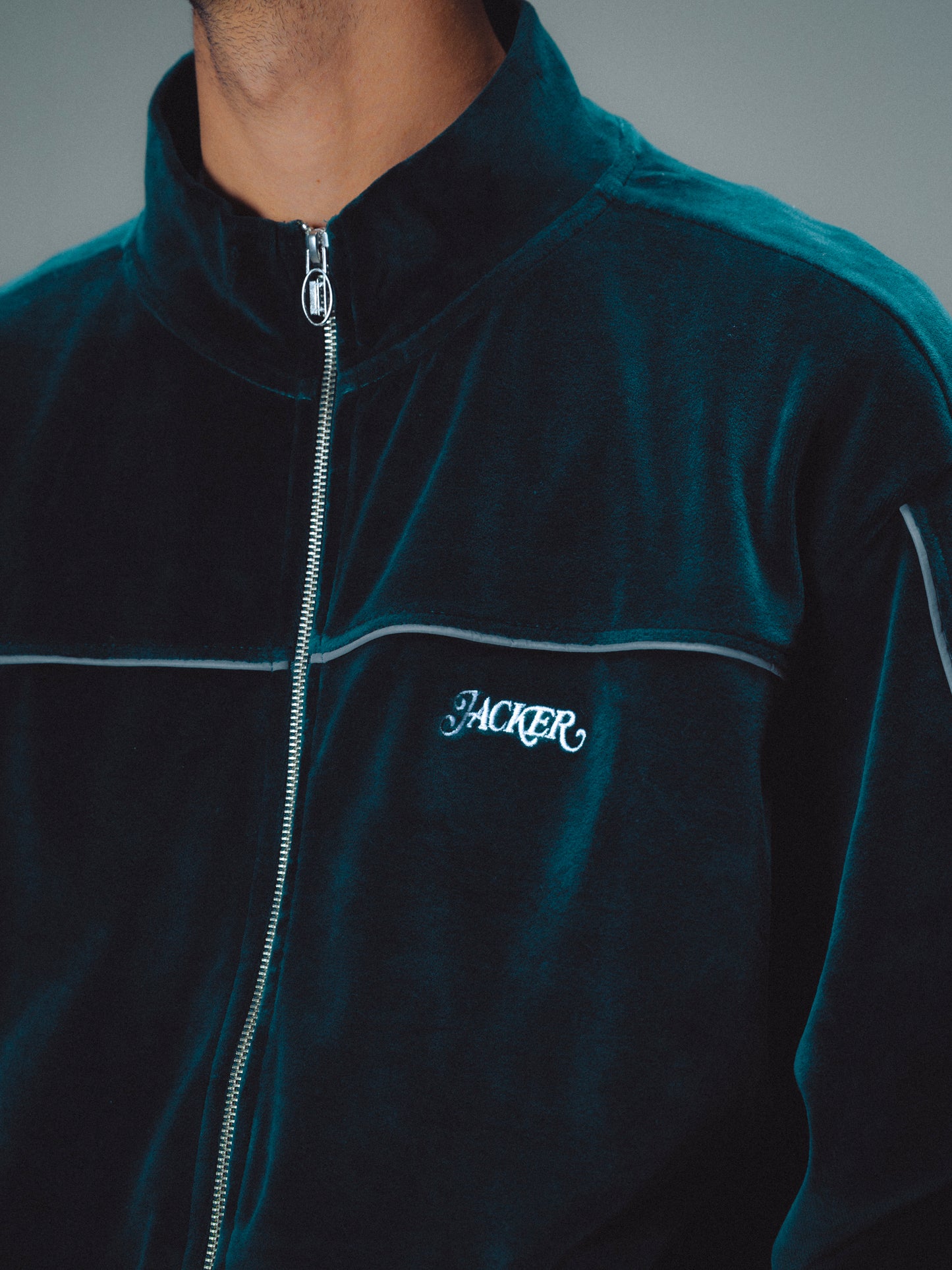 REFLECTIVE VELVET ZIPPER JACKET - GREEN