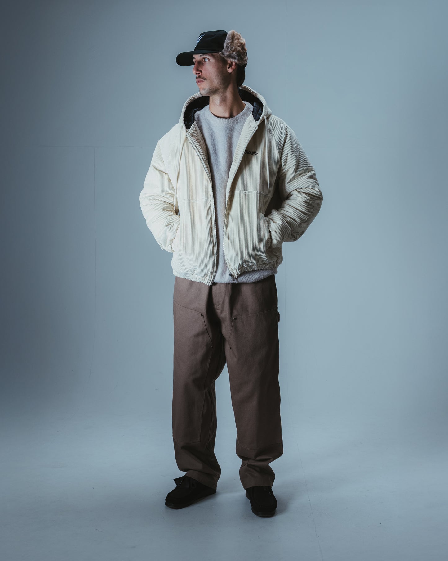 HOOD CORDUROY JACKET - BEIGE
