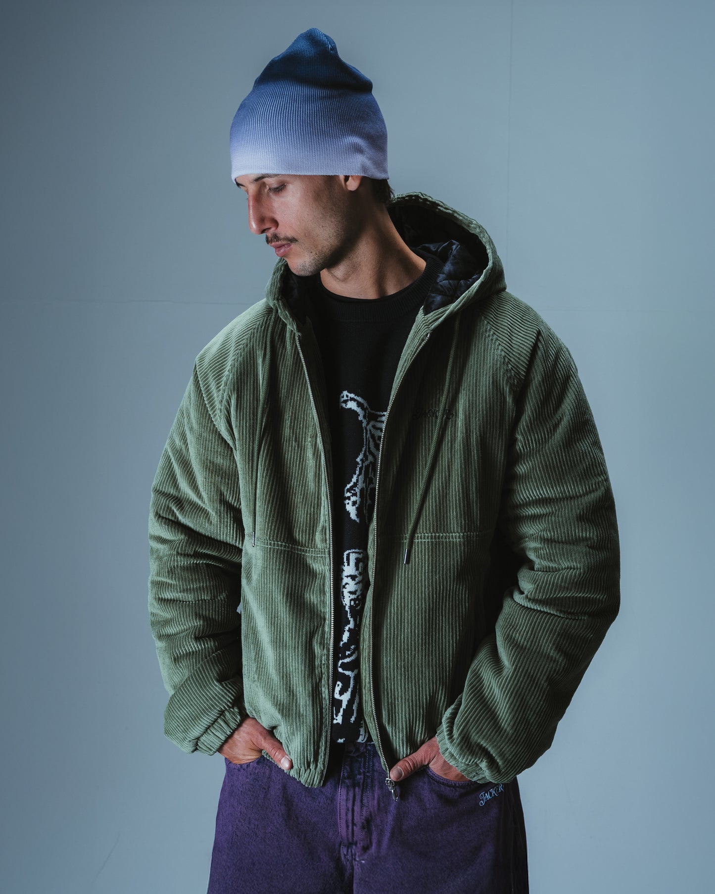 HOOD CORDUROY JACKET - GREEN