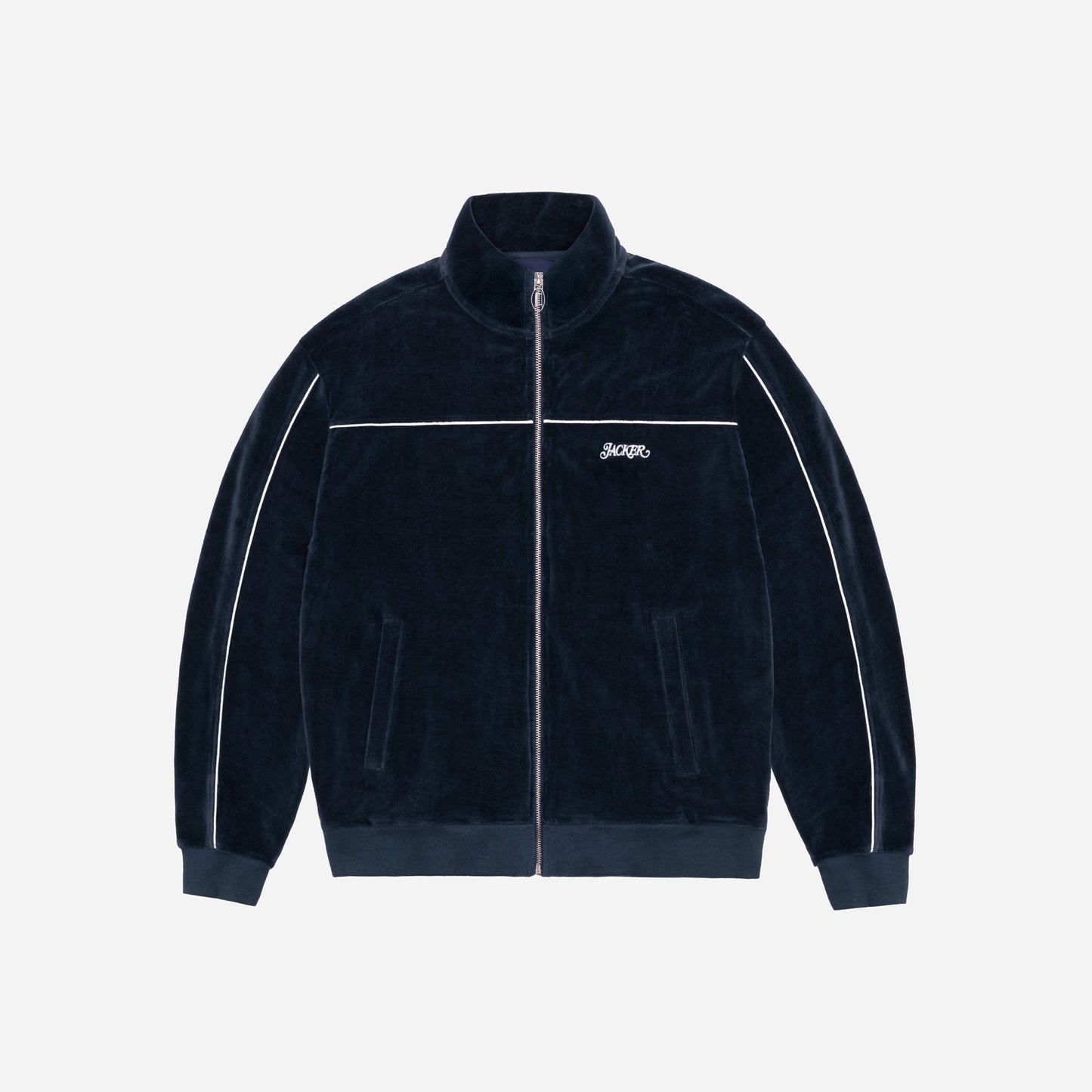 REFLECTIVE VELVET ZIPPER JACKET - NAVY