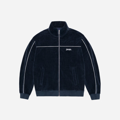 REFLECTIVE VELVET ZIPPER JACKET - NAVY