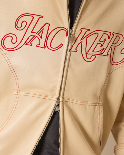 ROUGH GARMENT DYED PREMIUM HOODIE ZIP - BEIGE