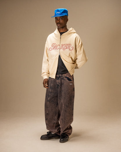 ROUGH GARMENT DYED PREMIUM HOODIE ZIP - BEIGE