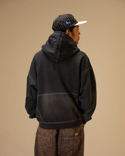 ROUGH GARMENT DYED PREMIUM HOODIE ZIP - BLACK