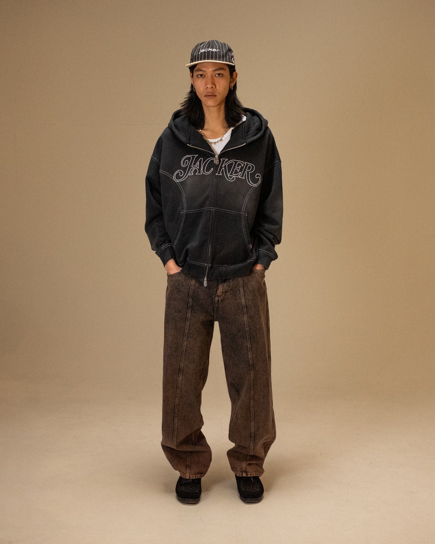 ROUGH GARMENT DYED PREMIUM HOODIE ZIP - BLACK