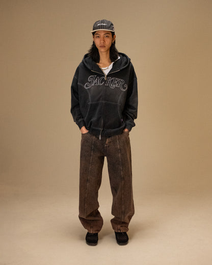 ROUGH GARMENT DYED PREMIUM HOODIE ZIP - BLACK