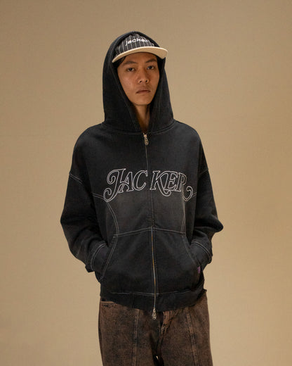 ROUGH GARMENT DYED PREMIUM HOODIE ZIP - BLACK