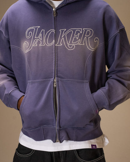 ROUGH GARMENT DYED PREMIUM HOODIE ZIP - BLUE