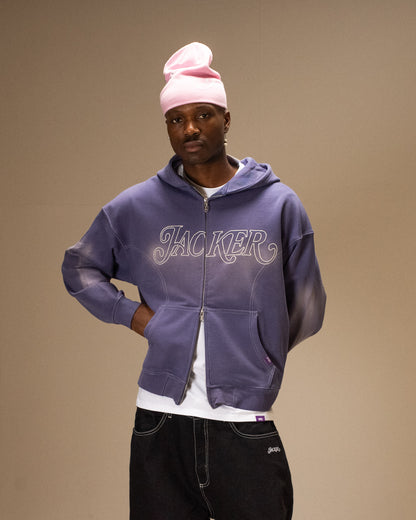 ROUGH GARMENT DYED PREMIUM HOODIE ZIP - BLUE