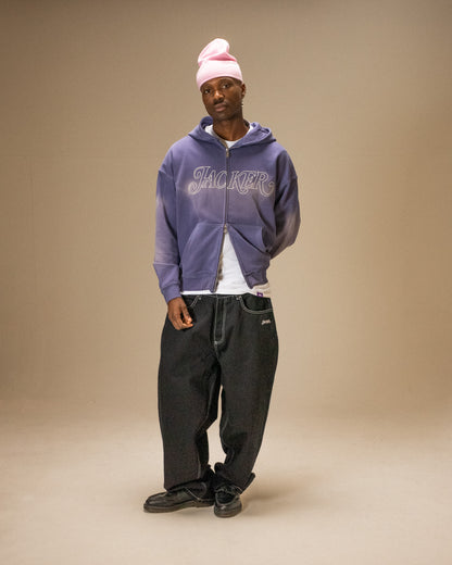 ROUGH GARMENT DYED PREMIUM HOODIE ZIP - BLUE