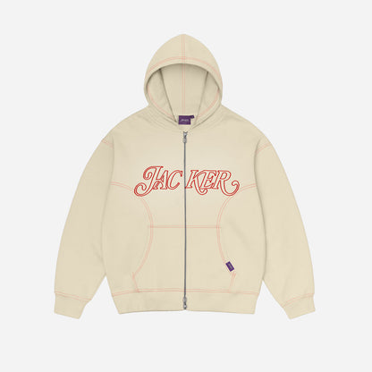 ROUGH GARMENT DYED PREMIUM HOODIE ZIP - BEIGE