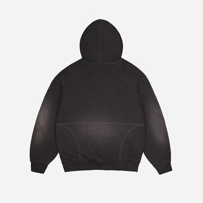 ROUGH GARMENT DYED PREMIUM HOODIE ZIP - BLACK