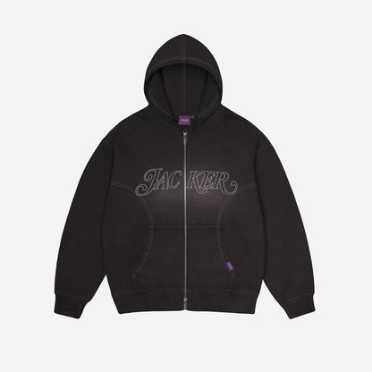 ROUGH GARMENT DYED PREMIUM HOODIE ZIP - BLACK