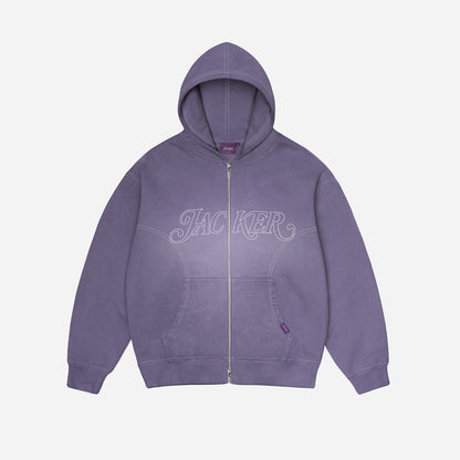 ROUGH GARMENT DYED PREMIUM HOODIE ZIP - BLUE