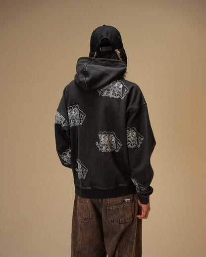SKELETON HOODIE GARMENT DYED - BLACK
